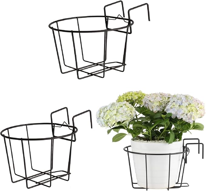 TreeLen 3Pack 10inch Railing Planter Outdoor Balcony Hanging Baskets for Plants Fence Planters Metal Potted Stand Indoor Porch Railing Planters Flower Pot Holder
