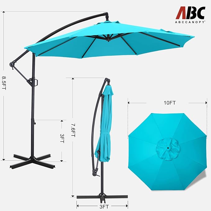 ABCCANOPY 10FT Cantilever Patio Umbrella with base included, 360° Rotation Outdoor Offset Umbrella for Backyard, Deck, Poolside (Turquoise)