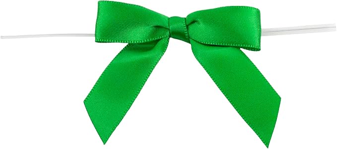 Reliant Ribbon 5171-51003-2X1 Satin Twist Tie Bows - Small Bows, 5/8 Inch X 100 Pieces, Emerald Green