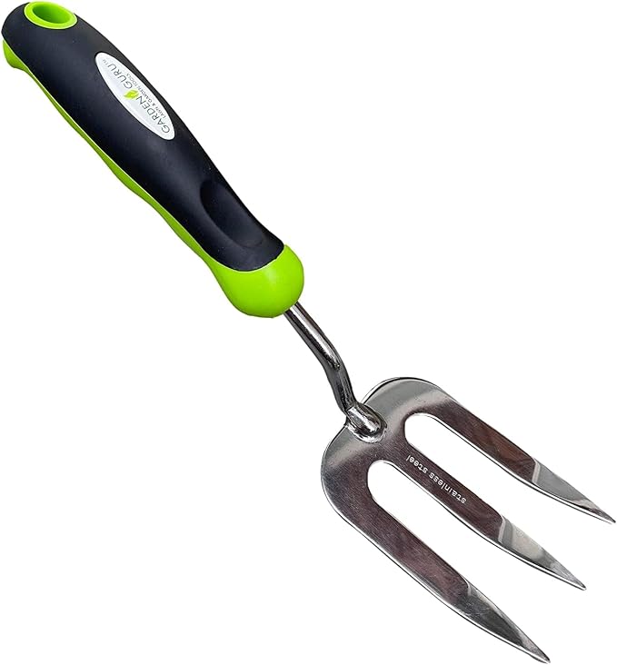 Garden Guru Stainless Steel Hand Weeder Fork Tool – Rust Resistant Stainless Steel – Ergonomic Handle – Great for Planting, Spreading Mulch, Weeding, Loosening & Transplanting Soil