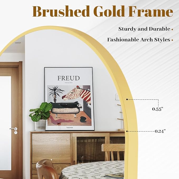 Large Arched Wall Mirror, 36 x 48 inch Arch Bathroom Mirror Gold | Wall Mounted Bathroom Vanity Mirror with Arch Metal Frame, Modern Room Decor for Bedroom, Entryway, Hanging or Leaning