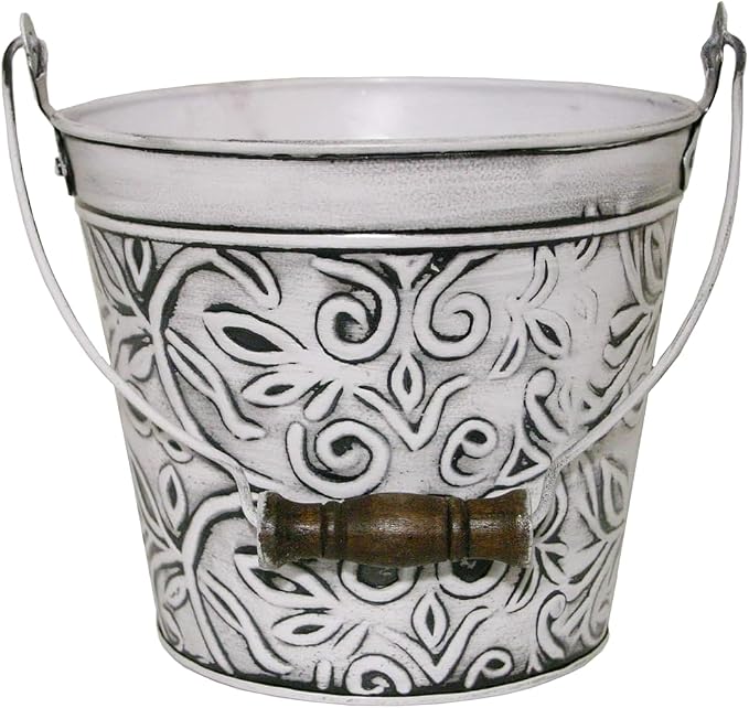 Headwind Vintage Collection - Floral Rustic White Planter with Handles – 8 Inch Medium Flower Pots Decorative Plant Indoor – Plant Pots Indoor with Drainage By Robert Allen