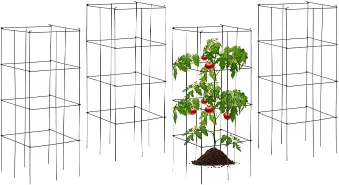 Giantex Pack of 4 Plant Cage Support, Tomato Stakes and Cages, Metal Supports for Potted Plant, 39'' Height Flower Trellis (16''Lx 16''Wx 39''H (4 Pieces))
