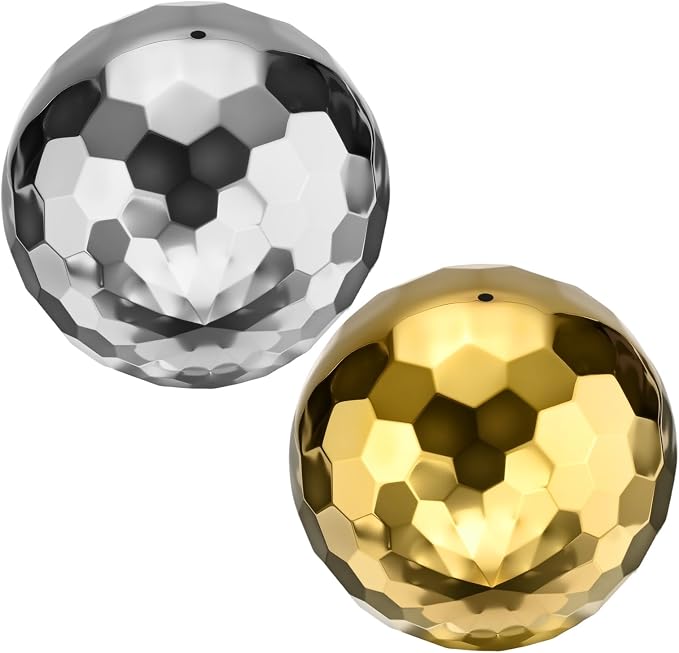 M METERXITY 2-Pack Garden Gazing Globes Ball Sculptures Diamond 4 Inch 304 Stainless Steel Hollow Mirror Reflective Floating Ball for Garden/Pond/Home/Yard Outdoor Decoration [Silver+Gold]