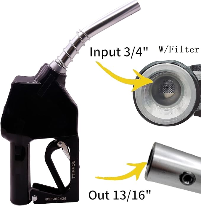 Black 3/4'' inch NPT Automatic Shut-Off Fuel Nozzle Fuel Refilling Tool Perfect For Gas Stations,Industry,Transportation Used for diesel,gasoline,kerosen(13/16"Spout Max Flow Rate 16 GPM)