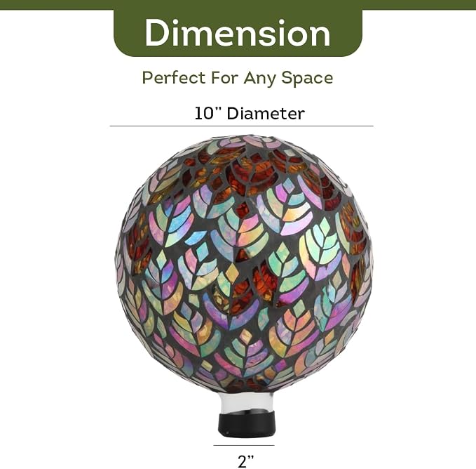 Lily's Home Colorful Mosaic Glass Gazing Ball, Designed with a Stunning Holographic Petal Mosaic Pattern to Bring Color to Any Home and Garden, Silver & Purple (10" Diameter)
