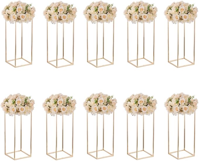 Gold Metal Cube Vase Stand for Wedding Centerpieces, 23.6in Tall, 10 Pcs