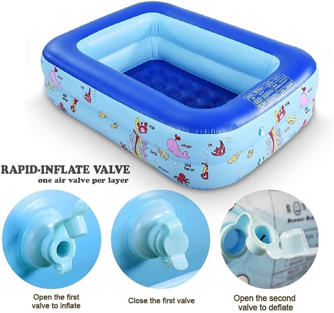 Inflatable Kiddie Pool, 45" × 33" × 14" Kids Swimming Pool with Inflatable Soft Floor, Ocean World Inflatable Bathtub for Indoor or Outdoor, Ball Pit Pool