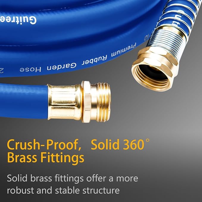 Guitrees 25FT 5/8 Heavy Duty Rubber Garden Hose - 200psi Working, 1000psi Burst - Hot/Cold Water - Five-Layered Braiding for Durability - Versatile for Gardening, Agriculture, Construction(Blue)
