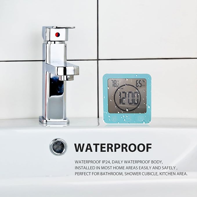 Digital Bathroom Shower Wall Clock Timer, LCD Digital Wall Clock with Suction Waterproof Temperature Humidity Gauge, Touch Screen Timer, Large Countdown Visual Timer Hanging Wall Clock
