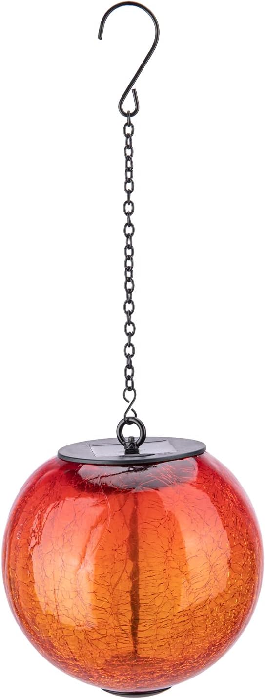 Mosaic Solar Hanging Lantern Orange Glass Outdoor Waterproof Solar Lights | Hanging Solar Lights for Outside, Cracked Mosaic Ball Lights Solar Powered Waterproof Garden Lights Housewarming Gifts