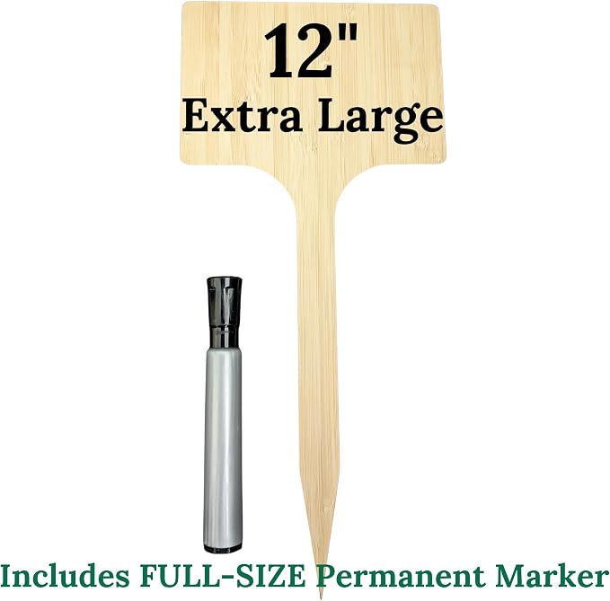 12" Extra-Tall Oversized Bamboo Garden Markers 10 Pack – Large Plant Labels Garden Tag Signs Easy to See Easy to Read Extra Large Writing Area