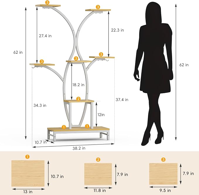 Plant Stand Indoor with Grow Lights - 7 Tiered Metal Corner Shelf for Multiple Plants, 62" Corner Plant Stand for Indoor Plants, Tree-Shaped Plant Rack for Home, Living Room, Office & Patio Decor