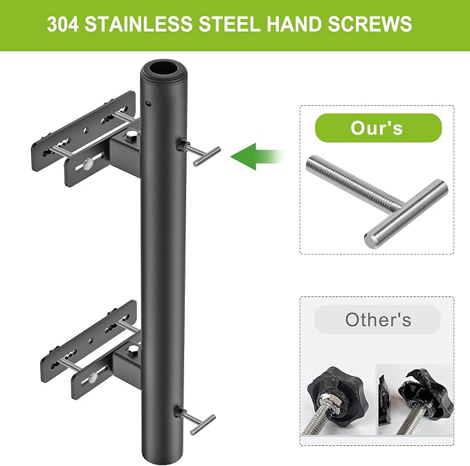 Heavy Duty Deck Railing Umbrella Holder, Adjustable Patio Umbrella Stand for 1-2 Inch Poles, Secure & Sturdy Railing Grille Mount, Maximizes Outdoor Space