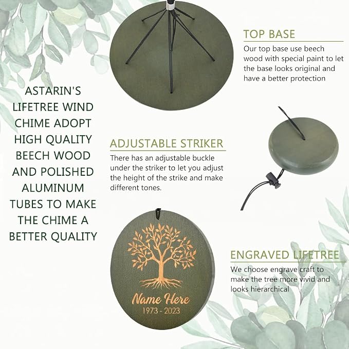 ASTARIN Wind Chimes Outdoor for The Loss of Mom Dad, Personalized Customized WindChimes for Loss of Loved One, Memorial Wind Chime as Sympathy Gift, Home Garden Patio Décor, 36'' (Produced in Texas)