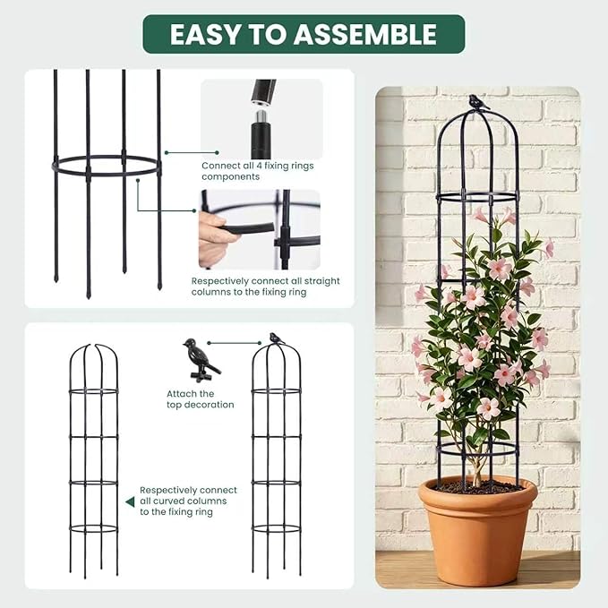 OTOSUNNY Garden Obelisk Trellis for Climbing Plants Outdoor, 6 ft Tall Trellis for Roses Clematis Jasmine Ivy Flower Light Climbing Vines Potted Plant Support, Patio, Yard, Black, 1PCS