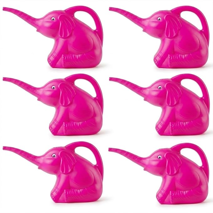 PMU 6Pcs 2-Quart Elephant Watering Can – Durable Plastic Garden Watering Can for Indoor & Outdoor Plants, Easy-Pour Spout, Large Water Pot, Pink