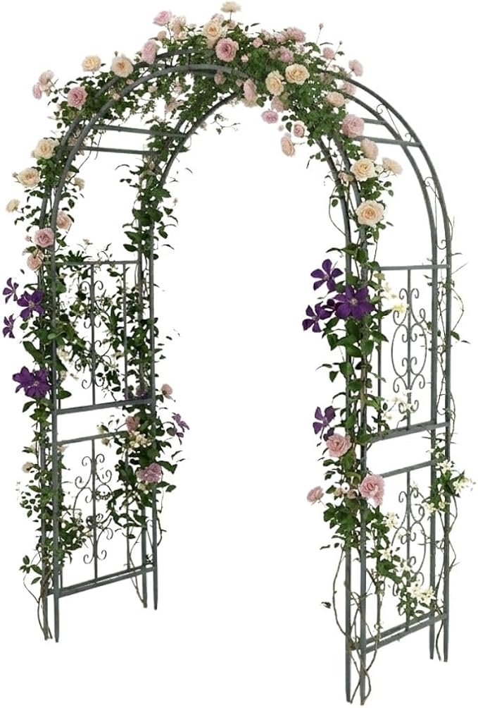 Plow & Hearth Arch Metal Outdoor Garden Arbor | Montebello | 7 Feet Tall | Steel Iron Trellis Lattice for Climbing Plants & Heavy Vines | Wedding Outdoor Patio Décor