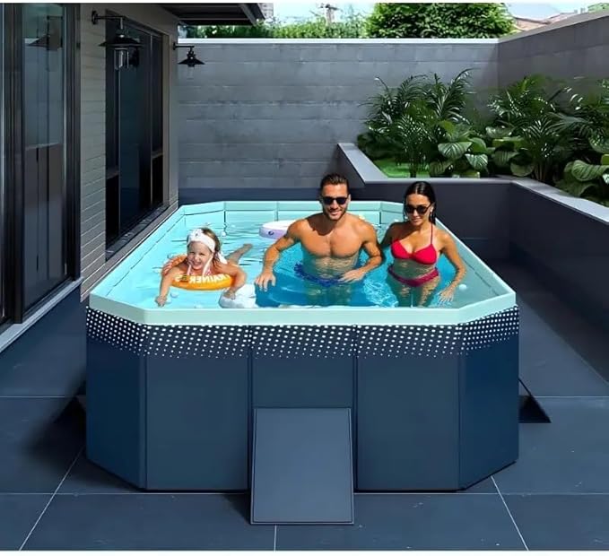 Non-Inflatable PVC Folding Swimming Pool Capacity Outdoor & Indoor Portable Pool for Patio, Garden, Yard, Adult & Family Summer Relaxation (100.78 Inch)