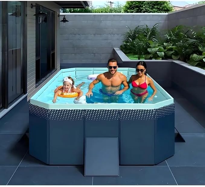Montary Foldable Large Non - Inflatable Rectangular Swimming Pool for Family - Hard Plastic Shell, Oversized Thickened Design, Portable Collapsible Backyard Pool - 100.8"x65.7"x19.7"