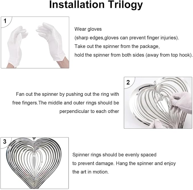 Heart-Shaped 3-Tier 3D Stainless Steel Reflective Hanging Wind Spinners | Outdoor garden yard patio decor, bird deterrent, romantic metal art gift for mom women