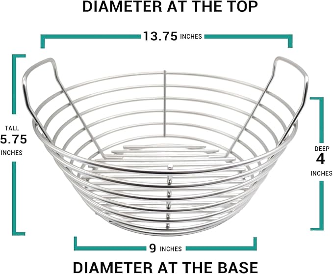 Charcoal Ash Basket with Handles, Stainless Steel Fits Big Green Egg Large, Kamado Joe Classic & Joe Junior – Heavy Duty Charcoal Holder for 14" Grills