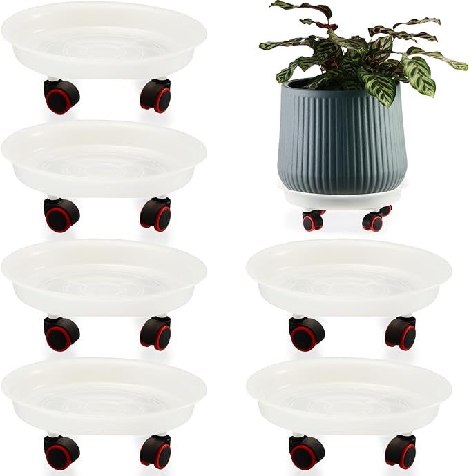 6 Packs 11.8 inches Large Plant Caddy Plant Saucers on Wheels Rolling Plant Stands Heavy-Duty Plant Dolly Plastic Planter Roller Base Pot Movers Outdoor Plant Tray Coaster