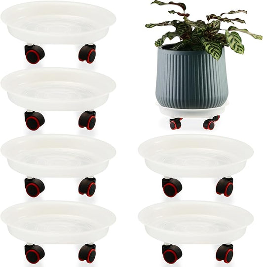 6 Packs 11.8 inches Large Plant Caddy Plant Saucers on Wheels Rolling Plant Stands Heavy-Duty Plant Dolly Plastic Planter Roller Base Pot Movers Outdoor Plant Tray Coaster