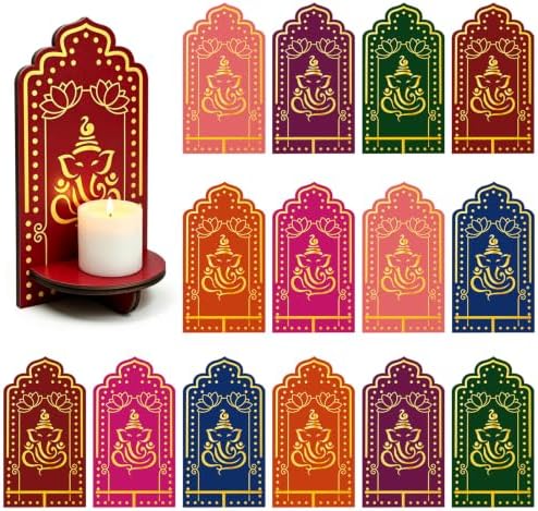 14 Pack Diwali Lotus Wooden Tea Light Diya Holder by Yudlto