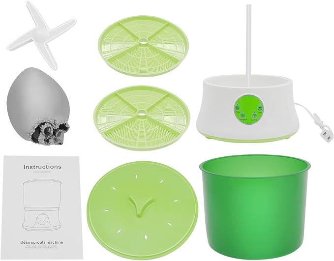 110V Bean Sprouts Machine, Intelligent Automatic Bean Sprouts Maker | 2 Layers Large Capacity Seed Grow Cereal Tool, 3 seasonal temp modes and 360° auto spray for Radish Wheatgrass Broccoli