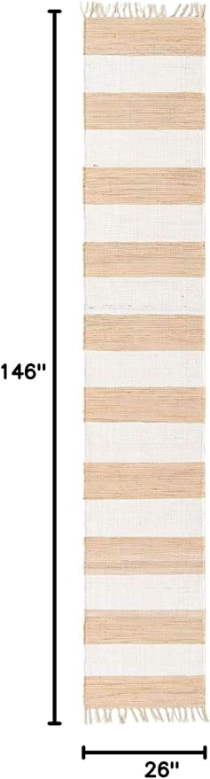 Unique Loom Chindi Rag Collection Area Rug - Striped (2' 2" x 12' 2" Runner, Beige/ Ivory)