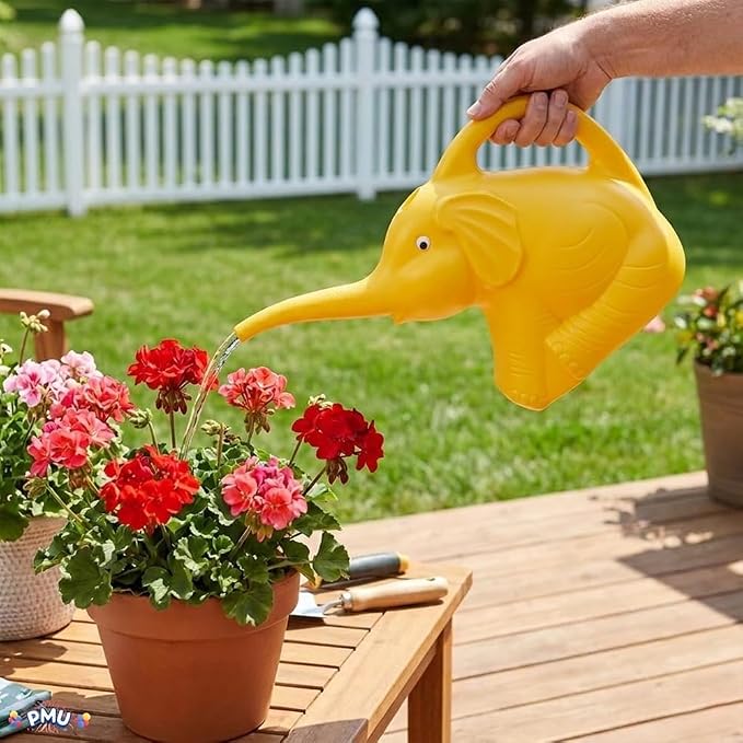 PMU 3Pcs 2-Quart Elephant Watering Can – Durable Plastic Garden Watering Can for Indoor & Outdoor Plants, Easy-Pour Spout, Large Water Pot, Yellow