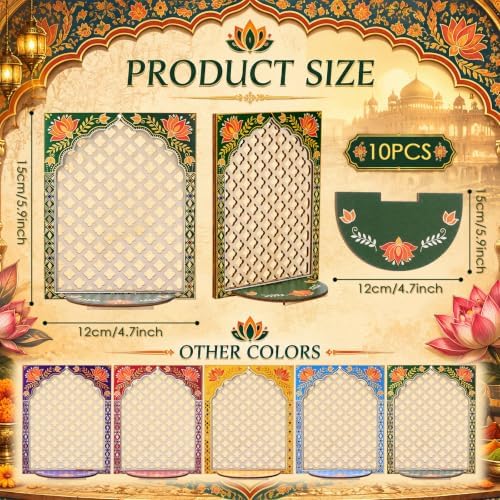 DoubleFill 10pcs Diwali Wooden Candle Holders for Wall Decor, Mandala Lotus - Image 2