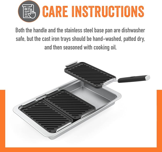 Yukon Glory Cast Iron Sear & Serve Set | 3 Grooved Cast Iron Pans, Stainless Serving Station & Clip-On Handle | Pre-Seasoned | Grill to Table | Gas, Charcoal & Campfire