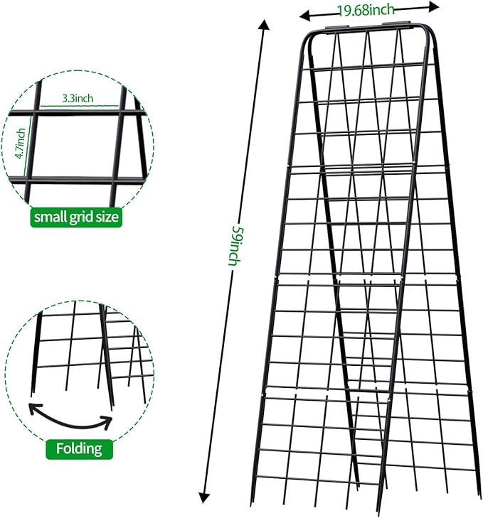 Heavy Duty Trellis for Climbing Plants, 59"x19.68" Adjustable Height Steel Cucumber Trellis, Powder Coated Metal Garden Trellis for Raised Beds,Tomatoes, Cucumbers & Outdoor Vines