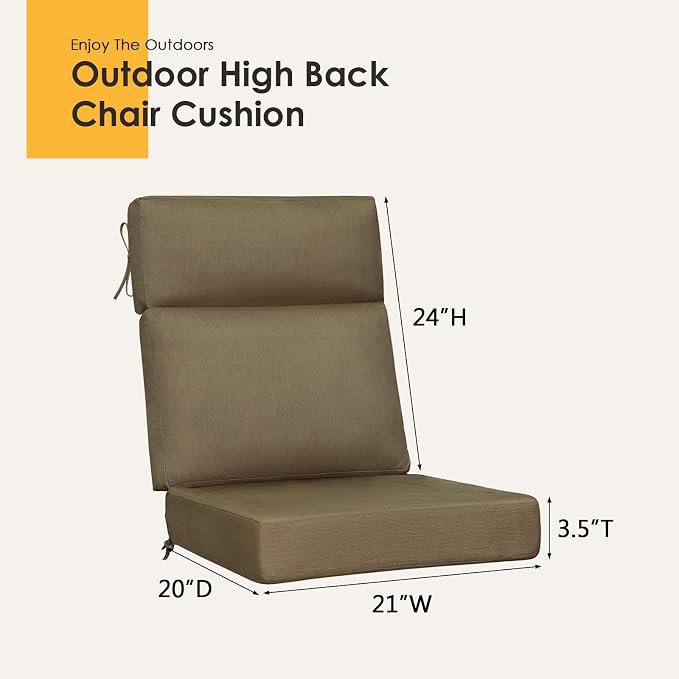 Sunbrella Outdoor High Back Chair Cushion, 2 Pack 44x21 inches Patio Chair Cushions Water Repellent Rocking Cushions Indoor Furniture Seat Pad, Specrtum Caribou