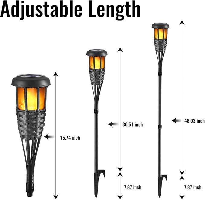 Solar Torch Light with Flickering Flame, 4 Pack Waterproof Bamboo Torches Hand-Woven Rattan Solar Tiki Torches for Outside Patio Yard Garden Lawn (Black-4 Pack)