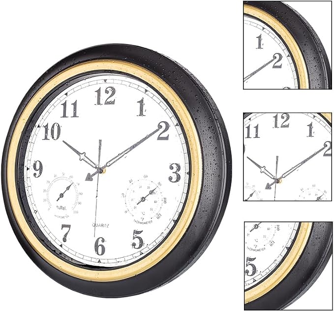 Outdoor Clock 18 Inch, Large Outdoor Clocks Waterproof Weatherproof with Thermometer & Hygrometer Combo, Easy-to-Read Outside Wall Clock for Patio, Garden, Poolside, Backyard, Seniors & Families