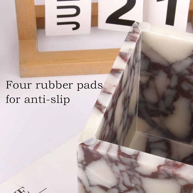 Natural Marble Square Tissue Box Cover ,Stone Modern Decorative Sturdy Napkin Box Holder Case,Facial Paper Organizer for Bathroom Vanity Toilet Countertop,Kitchen (1, Calacatta Viola, 5.71*5.71*5.51)