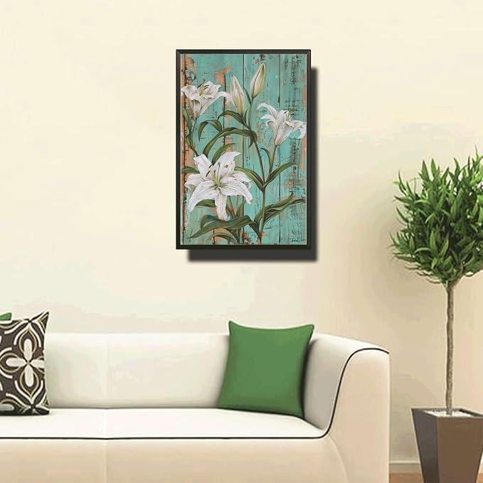 Metal Sign Tin Sign Vintage Wall Art Shabby Chic Lilies Tin Sign for Vintage Botanical Art Rustic Wall Panels and Distressed Wood Acce Home Decor for Bar 6×8 Inches with Metal Frame