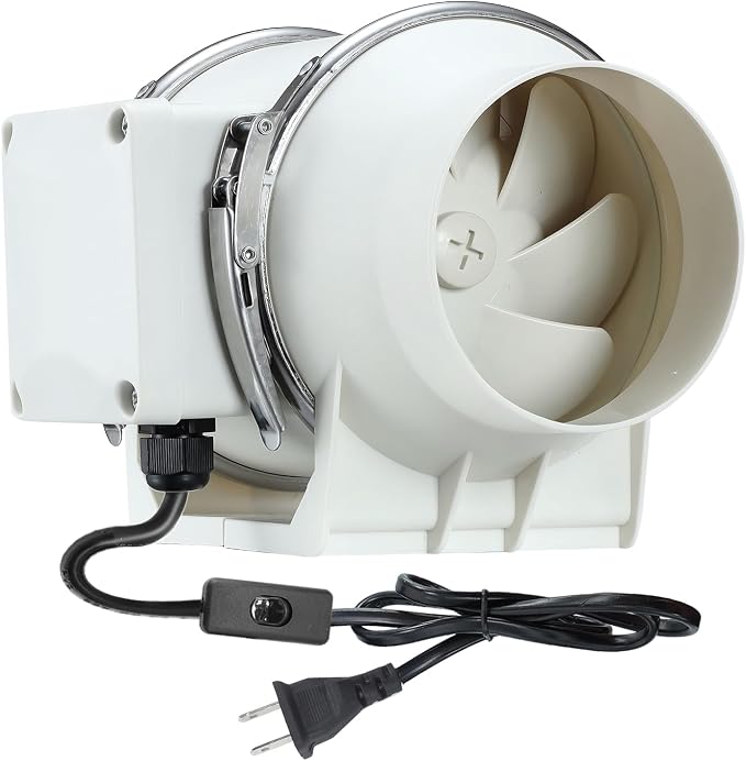 4inch Inline Duct Fan | 120 CFM, Inline Ventilation Exhaust Fan, w/ Switch, For HVAC, Grow Tent, Hydroponics, 3D Printer