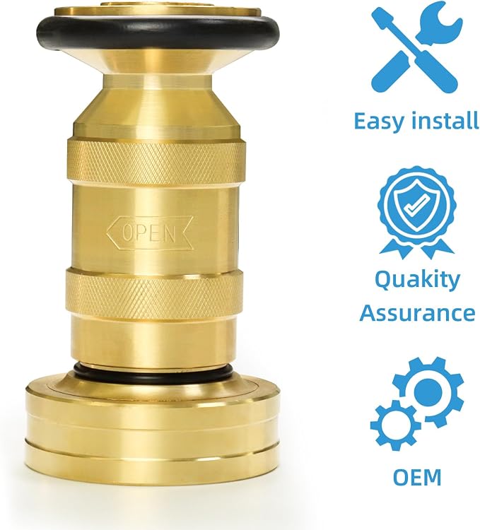 Fire Hose Nozzle 2" NPSH/NPT Brass Fire Equipment Spray Jet Fog,100 psi 75 gpm Heavy Duty Industrial Fog Nozzle