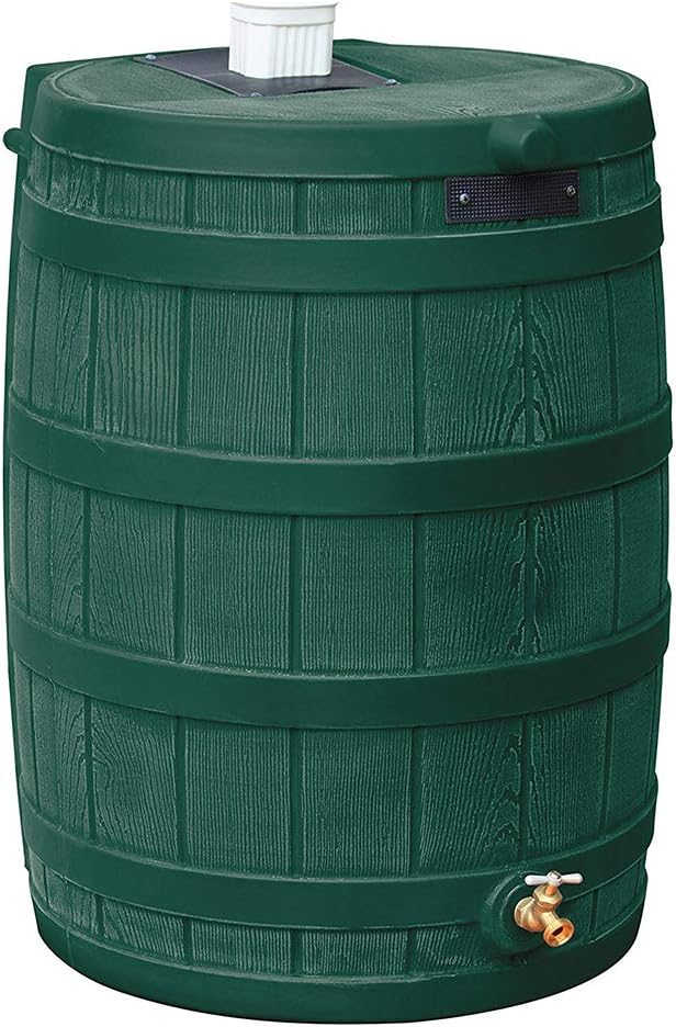 Good Ideas Rain Wizard Water Storage Collection Barrel with Brass Spigot, Safety Screen, and 50 Gallon Capacity, Green