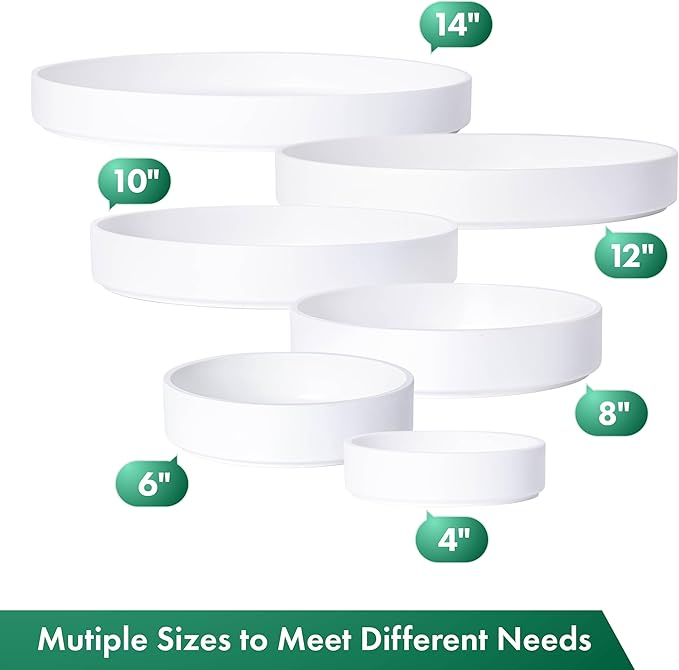 Phoenix Vine 4 Inch Plastic Plant Saucer Water Drip Tray, Heavy Sturdy Round Plant Drainage Tray for Indoors Outdoor, Set of 4, Matte White, 21-TY-4W-4