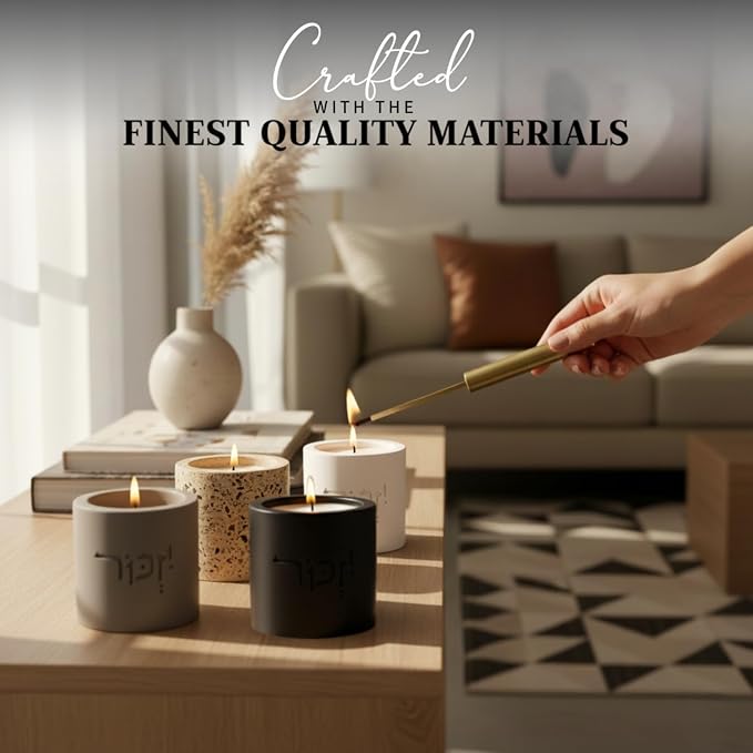 SURI Yizkor Remembrance Candle Holder – Modern Concrete Tea Light Holder for Jewish Memorial Home Decor, Yahrzeit & Yom Kippur, Ner Neshama Tradition