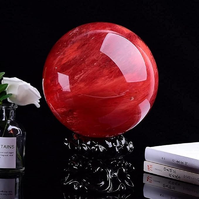 GYKLE 4 Inch Red Crystal Ball with Stand, Large Natural Crystal Ruby Sphere | for Meditation, Healing, Feng Shui, Divination, Home Decoration, Gift Box