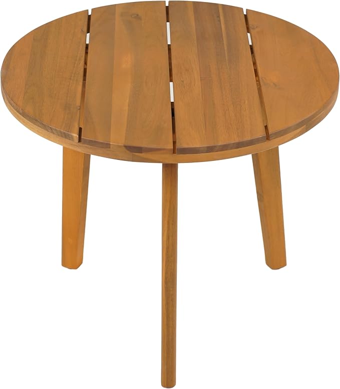 Christopher Knight Home Esther Small Outdoor Round Side Table, Slat Panel Coffee Table, Acacia Wood Side Desk for Backyard Balcony Garden, Weather Resistant Small Patio End Table, Teak