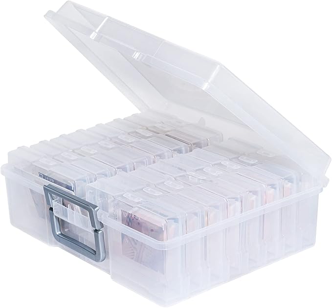 novelinks Photo Storage Box and 16 Inner 4" x 6" Photo Storage Containers | 1Pack Clear, Photo Albums 4x6 Pictures, Photo Organizers and Storage, Card Game Storage, Task Boxes for Special Education