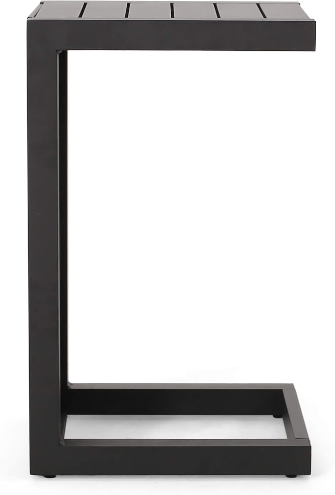 Christopher Knight Home Jesse Coral Outdoor Modern Aluminum C-Shaped End Table, Matte Black