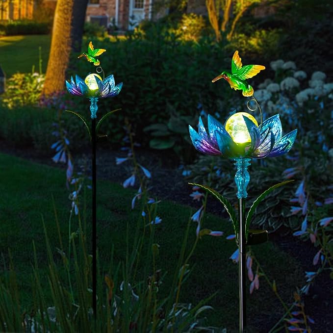 Solar Wind Spinners Outdoor, Solar Wind Spinner with LED Lights Ball, Garden Windmill for Yard, Garden, Patio, Lawn Decor (Blue)